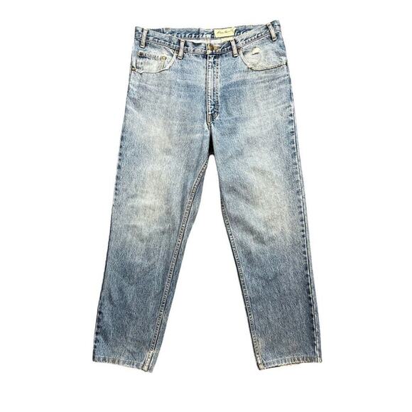 Vintage Eddie Bauer Jeans Mens 36 Blue Cotton Light Wash Distressed Denim 90s - Picture 1 of 11